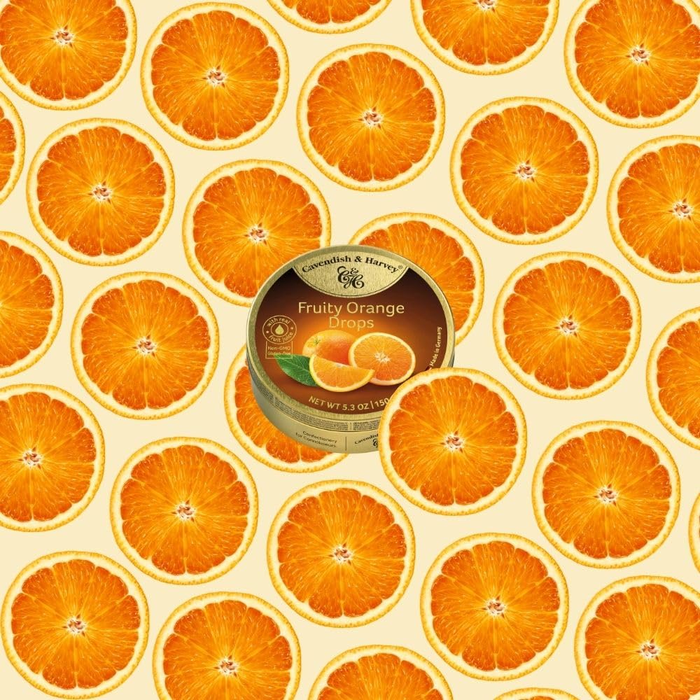 Cavendish & Harvey | Fruity Orange Hard Candy Drops | 7 Ounce Tin - Pack of 9