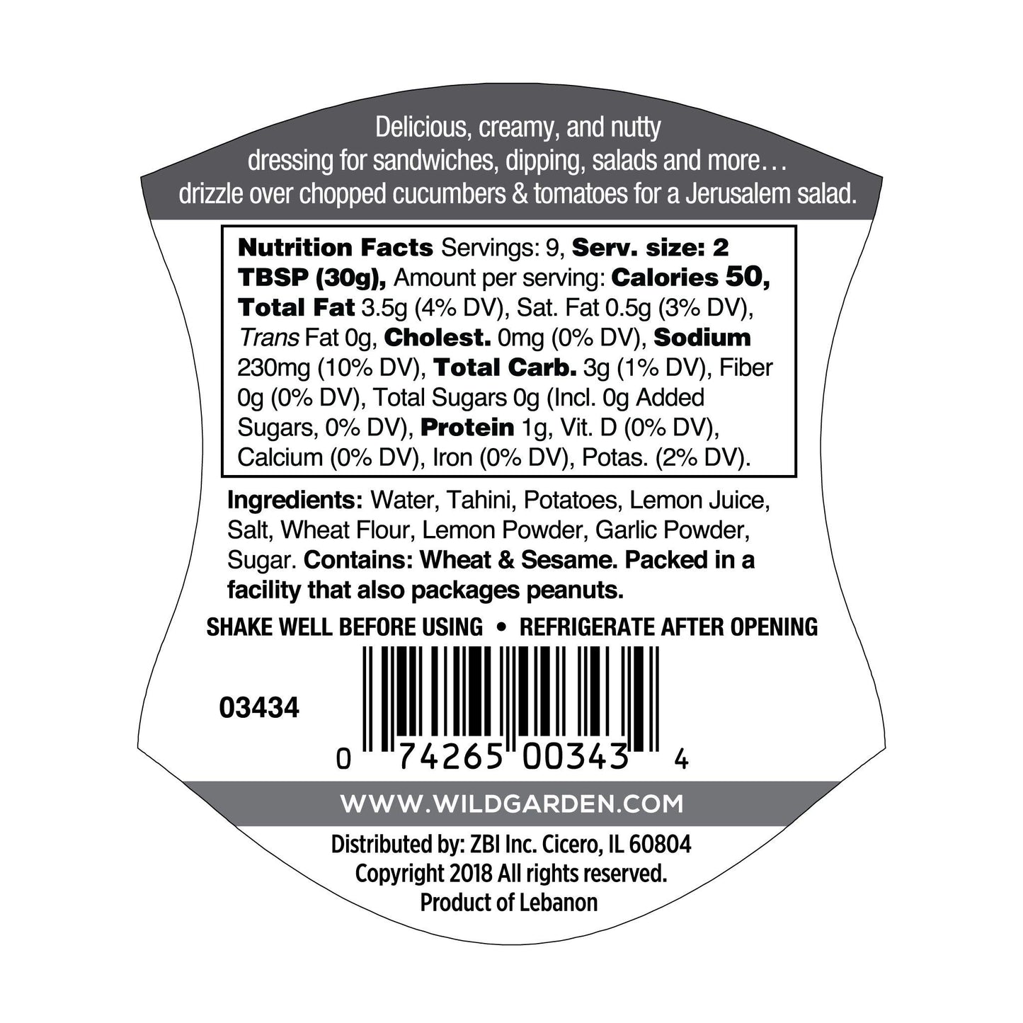 Wild Garden Tahini Sauce & Dressing, Traditional, 9.9 Ounce Easy Squeeze Bottle (Pack of 6)