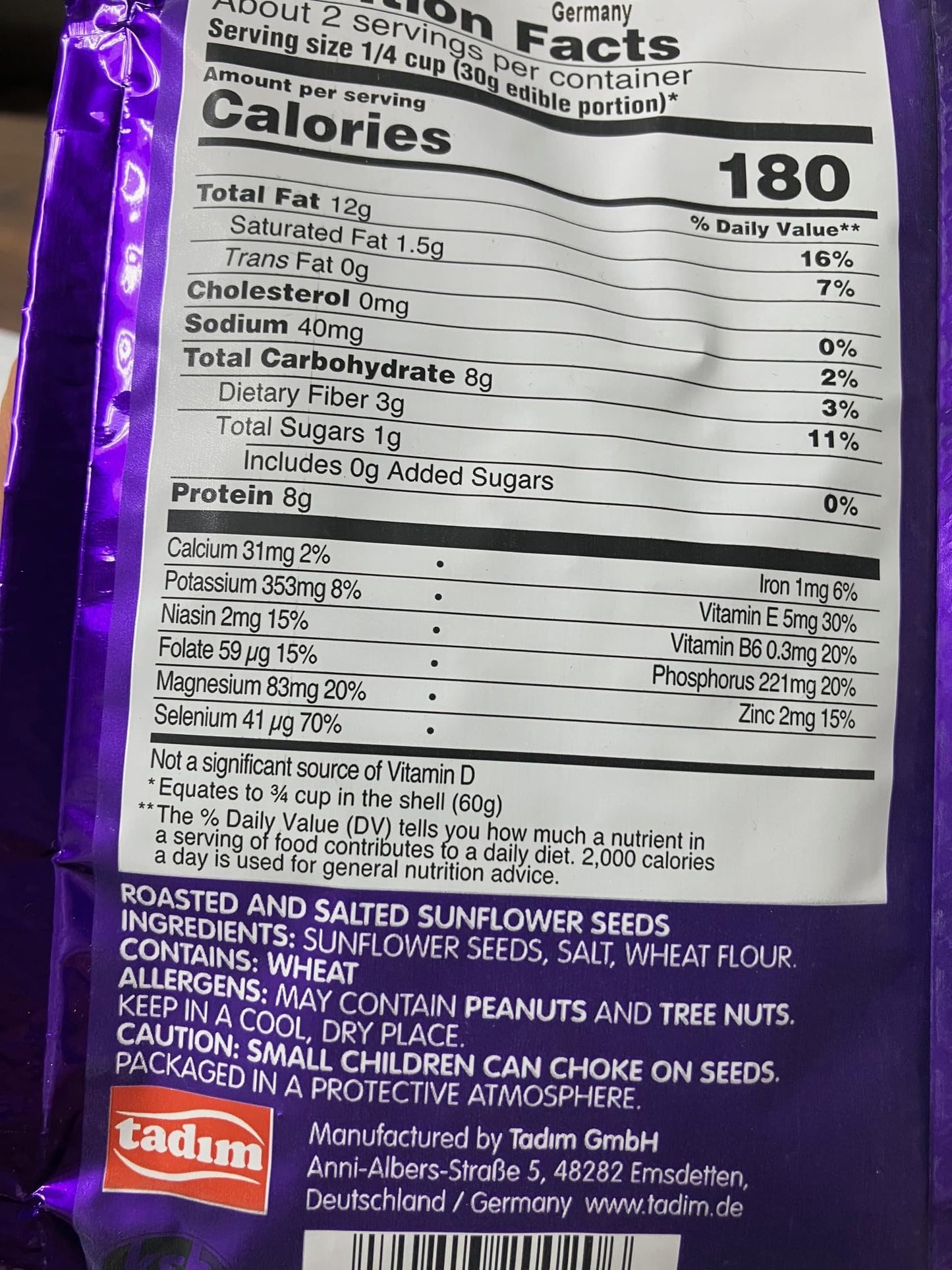 Tadimm Roasted and Salted Sunflower Seeds, 5.25 oz, Pack of 4