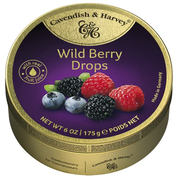 Cavendish & Harvey | Wild Berry Hard Candy Drops | 6 Ounce Tin - Pack of 9