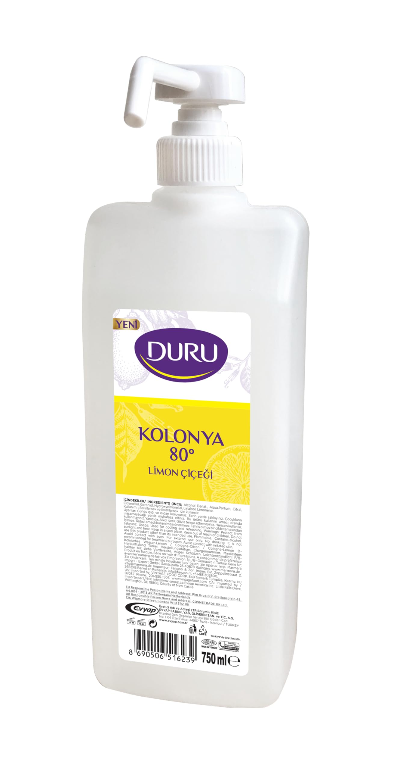 Duru Easy to Use for Professional Barbers and Cologne Enthusiasts Spray with Simple Pump Lemon 750ml (Pack of 1)