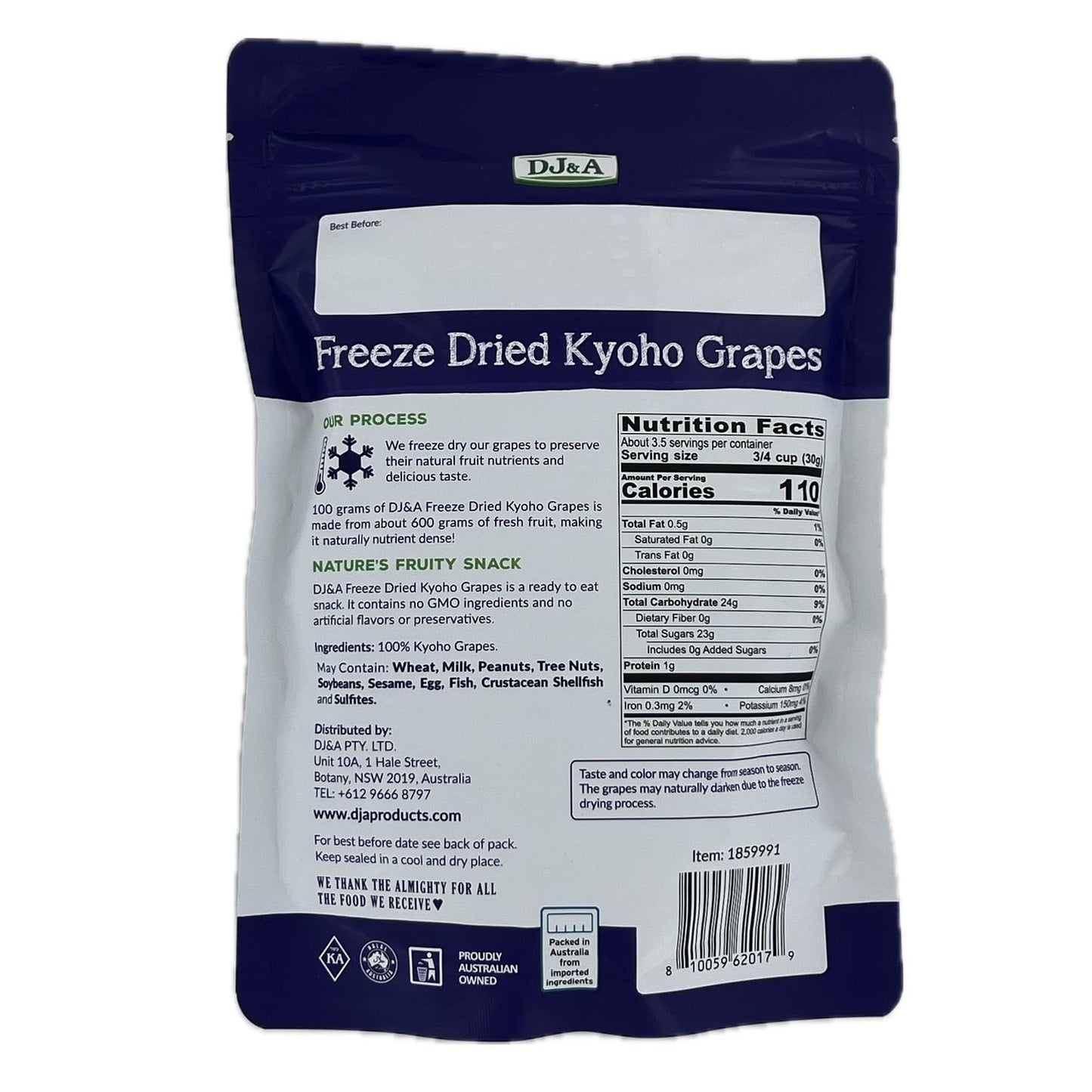 DJ&A Freeze Dried Kyoho Grapes 3.52oz - 1 bag