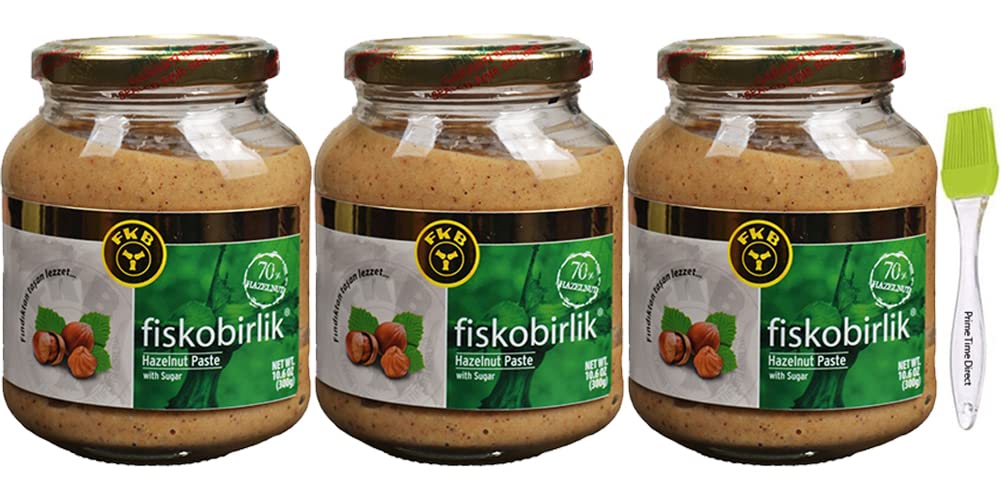 Fiskobirlik Hazelnut Paste 10.5 oz (Pack of 3) Bundle with PrimeTime Direct Silicone Basting Brush in a PTD Sealed Bag