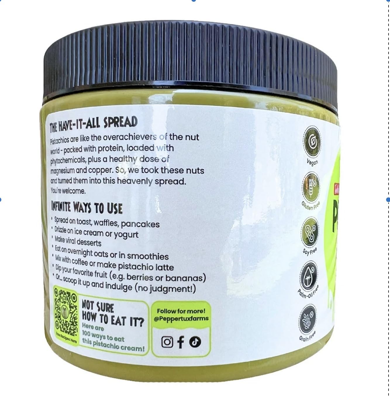 Peppertux Farms Pistachio Cream - Natural Vegan Spread Pistachio Paste for Baking, Cake, Ice Cream, Cookie & More - High Protein Turkish Pistachios Flavoring - Gluten-Free, Unrefined Sugar (18oz)