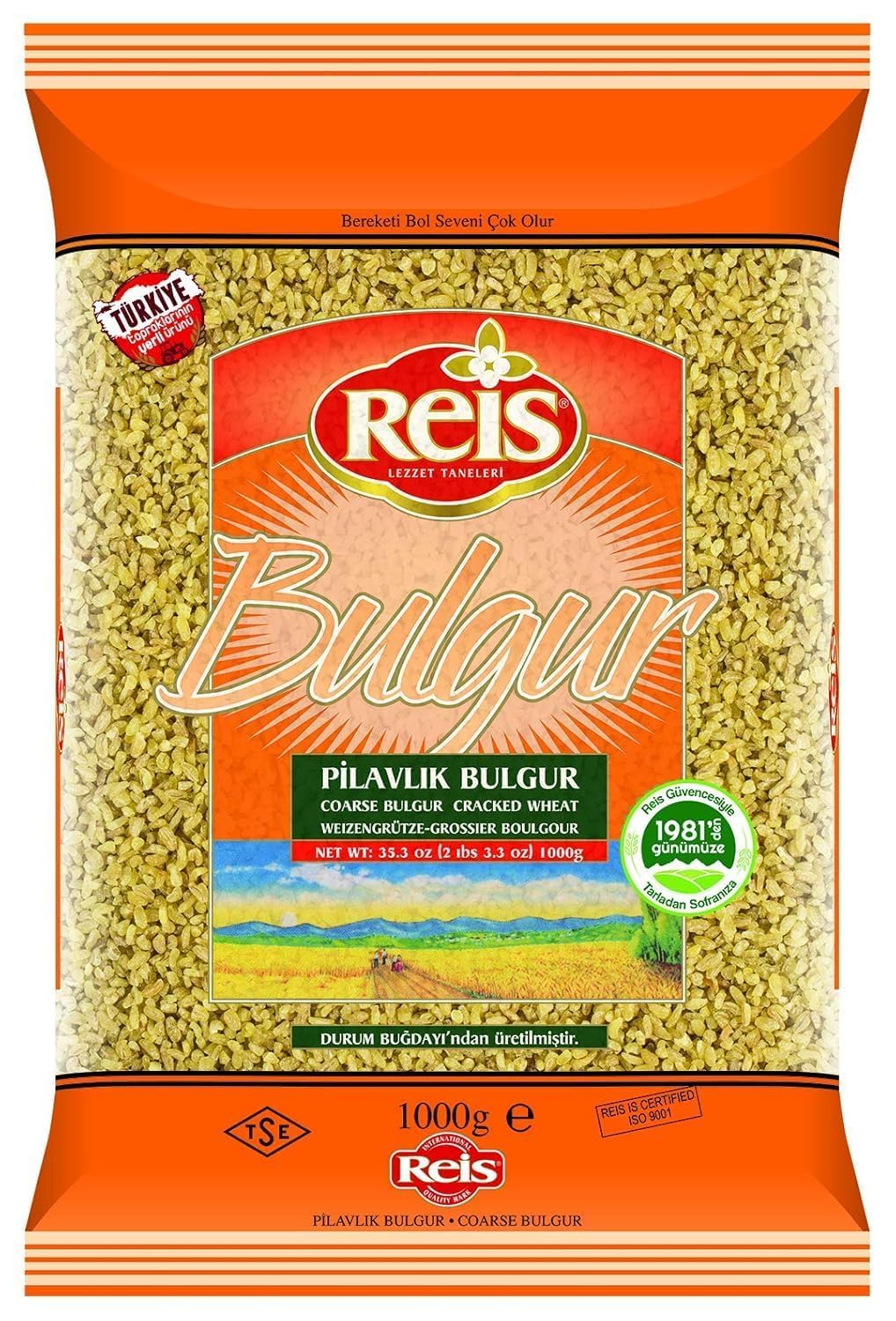 Reis Coarse Bulgur, Wheat Berries, Bulgur Wheat for Pilafs, Meals & Soups, Healthy Pantry Staples, Turkish Grocery Foods, High Fiber & Protein Cereal, Whole Grain Bag, Vegan, Halal, 2.2 Lb (1000g)