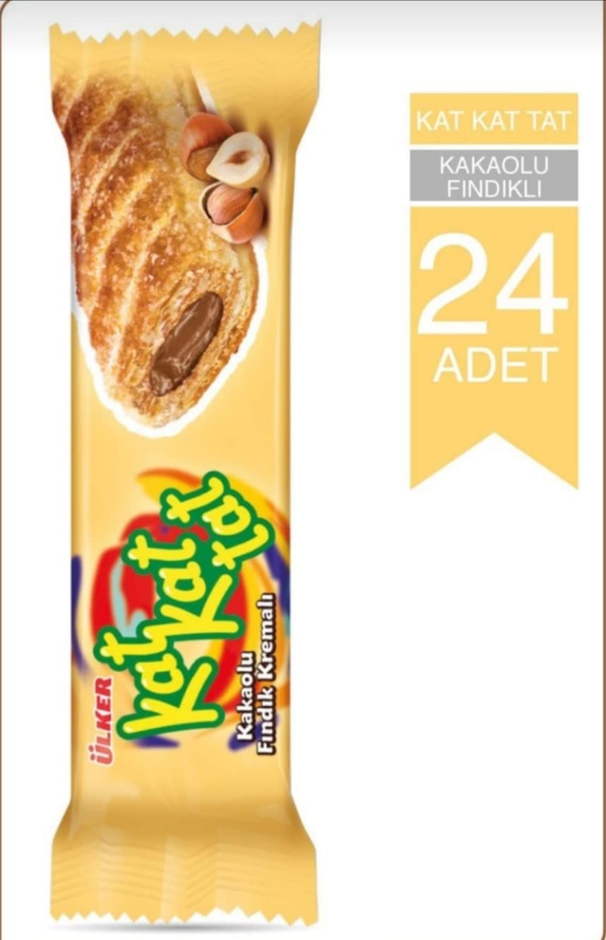 Ulker Kat Kat Tat Puff Pastry With Hazelnut Flavoured Cocoa Cream Filling 28 Gr (24 Pack )