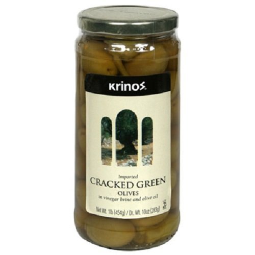 Krino's Green Olives Cracked, 16-Ounce Jars (Pack of 3) by Krinos