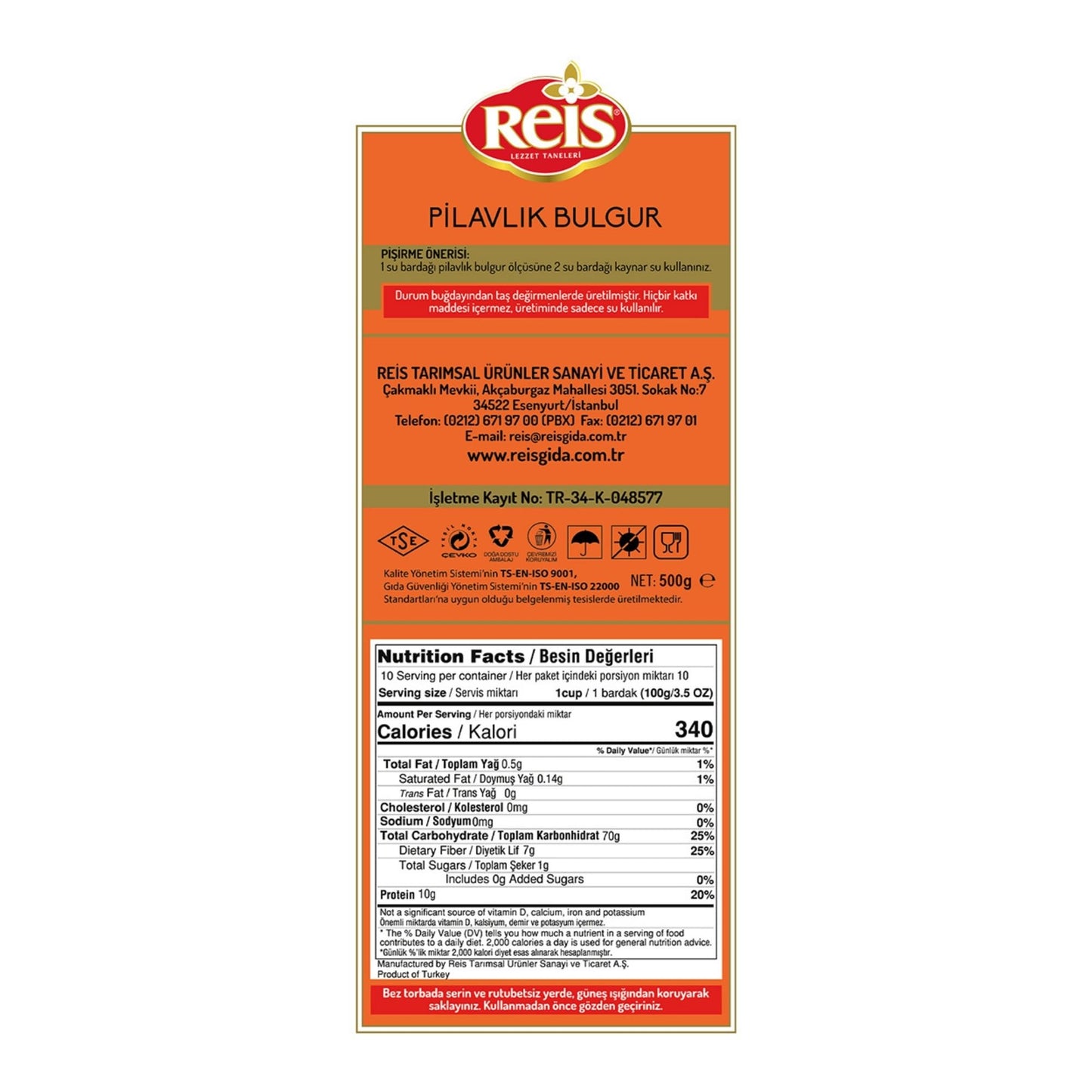 Reis Coarse Bulgur, Wheat Berries, Bulgur Wheat for Pilafs, Meals & Soups, Healthy Pantry Staples, Turkish Grocery Foods, High Fiber & Protein Cereal, Whole Grain Bag, Vegan, Halal