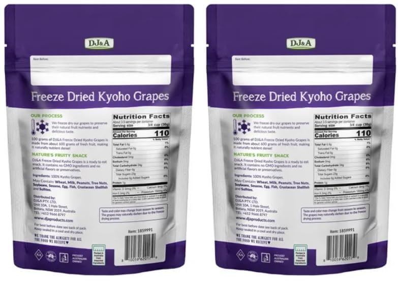 Kyoho Grapes Freeze Dried , Ready to Eat Snack, NON-GMO 3.52 Oz(100g) (Pack of 2)