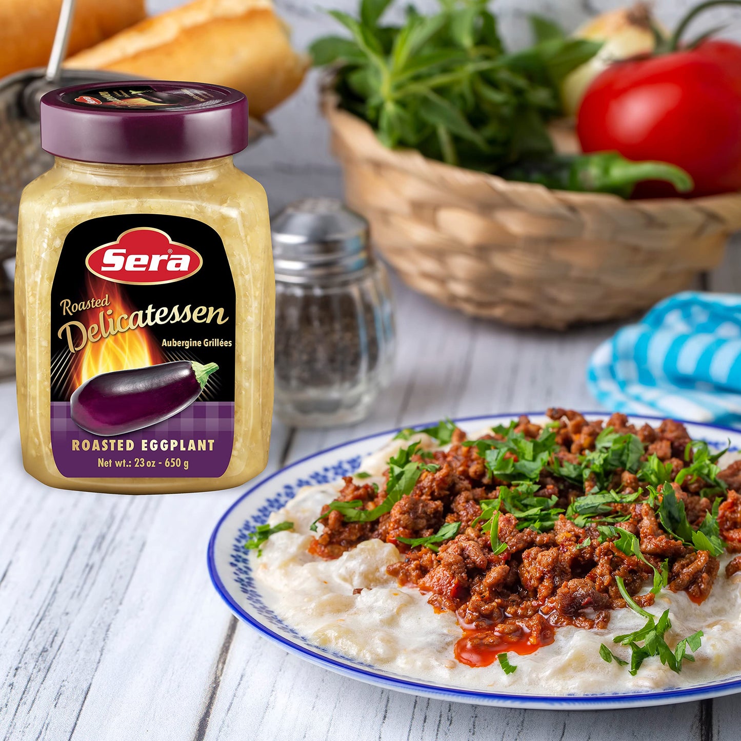 Sera Roasted Delicatessen Roasted Eggplant 23 Oz | Ready to Serve Precooked Eggplant | Smokey Flavor | Perfect for Grilling, Vegetables, Meats, Sandwiches! | Kosher