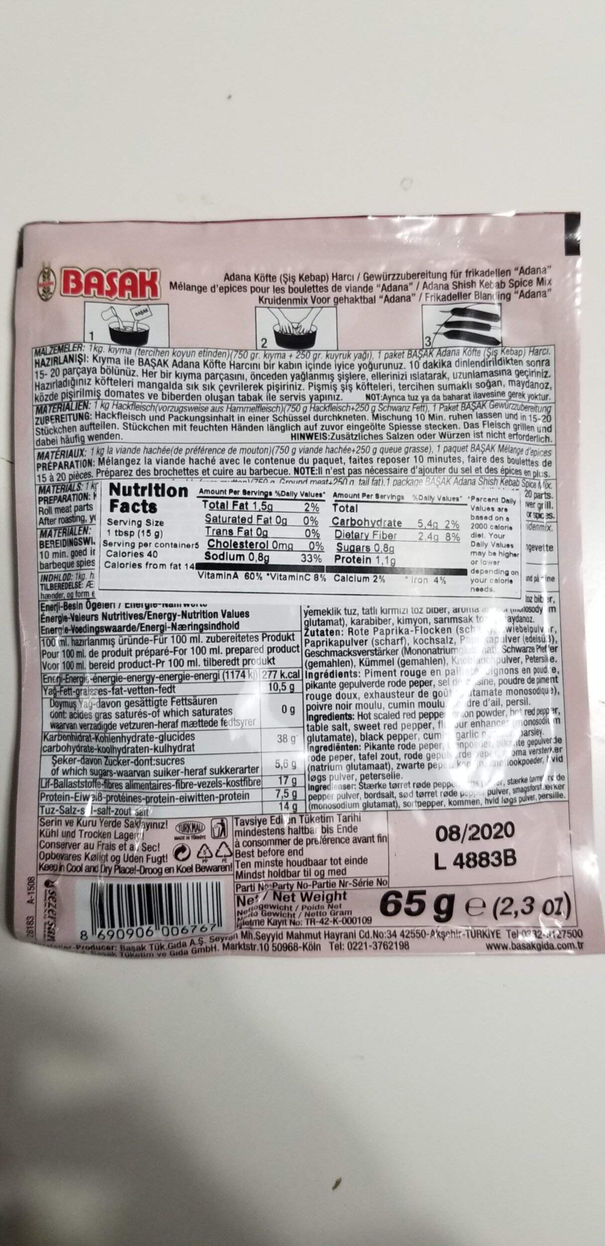 BASAK ADANA SHISH KEBAP SPICE MIX 65GR