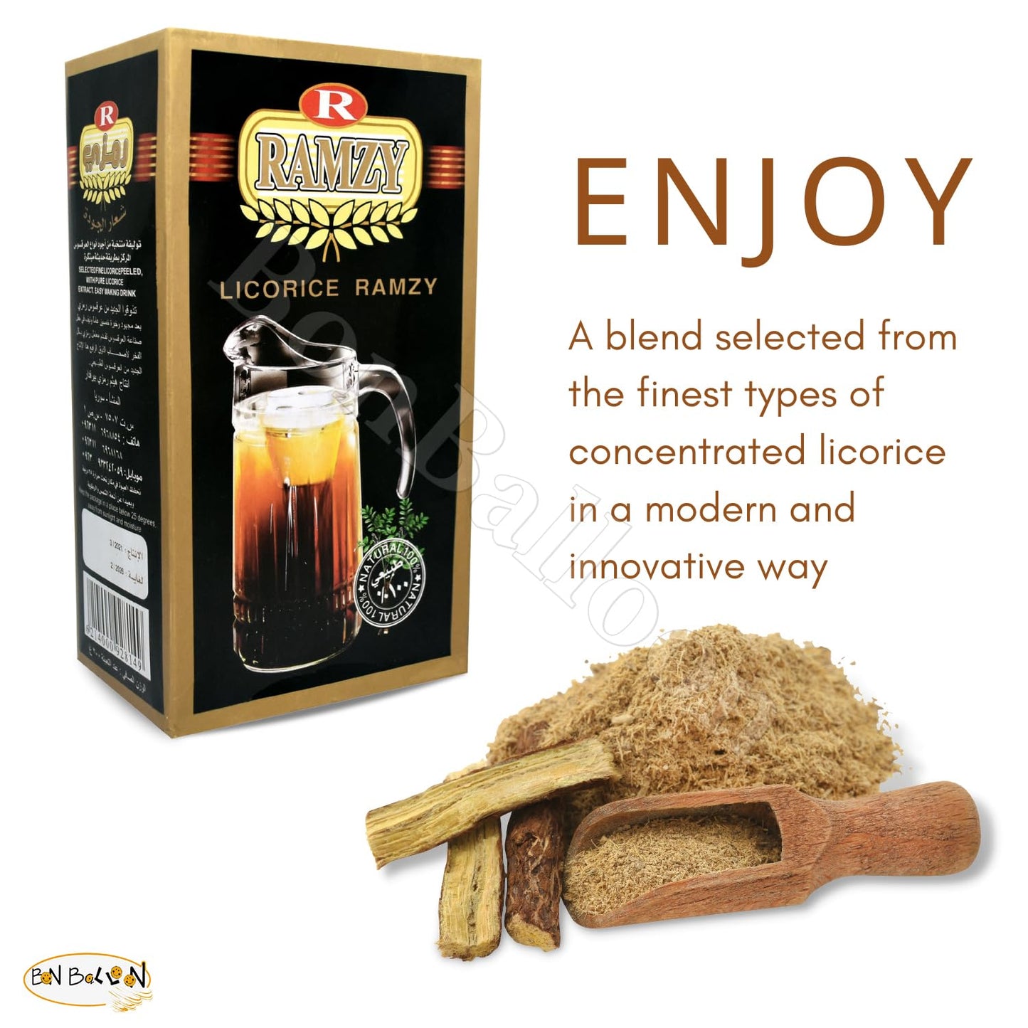bonballoon 100 Organic & Natural Pure Fine Premium Licorice Ramzy Ready To Mix Drink Raw Glycyrrhiza Glycyrrhizin Glabra Egyptian Tea Herbal Spices Herbs (1Pack = 7.05oz 200gm)