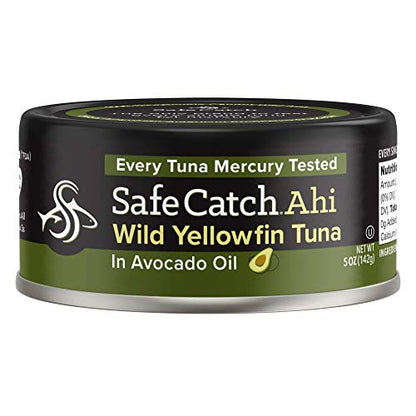 Safe Catch Wild Ahi Yellowfin Tuna Fish, Wild Caught, Lowest Mercury, Lean Protein, Omega 3, Gluten-Free, Kosher