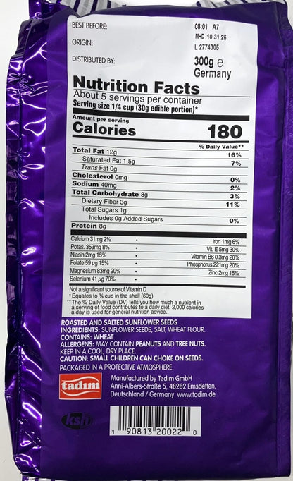 Tadimm Salted and Extra Salted Sunflower Seeds, Each 10.5 oz (300g), Total Pack of 2, From Germany