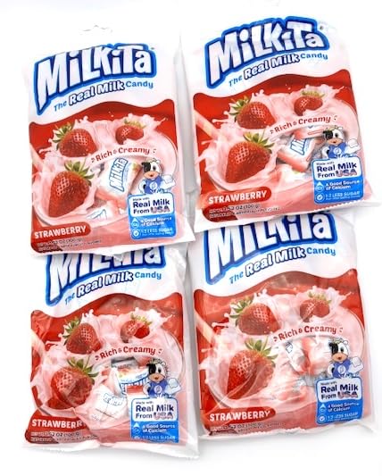 Real Milk Candy MilkitaMilky Creamy Strawberry Candy - Indulge in Creamy Delight with Bursting Strawberry Flavor – 3.52oz (pack of 4)