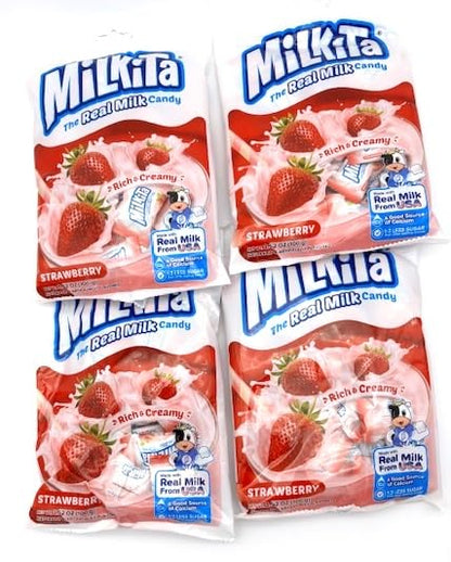 Real Milk Candy MilkitaMilky Creamy Strawberry Candy - Indulge in Creamy Delight with Bursting Strawberry Flavor – 3.52oz (pack of 4)