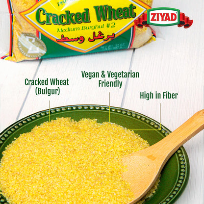 Ziyad Cracked Wheat Bulgur – Fiber-Rich Whole Grain, Nutty Flavor & Chewy Texture – Ideal for Tabbouleh, Kibbeh, Curries, Soups & Salads – Easy 30-Minute Prep, Vegan