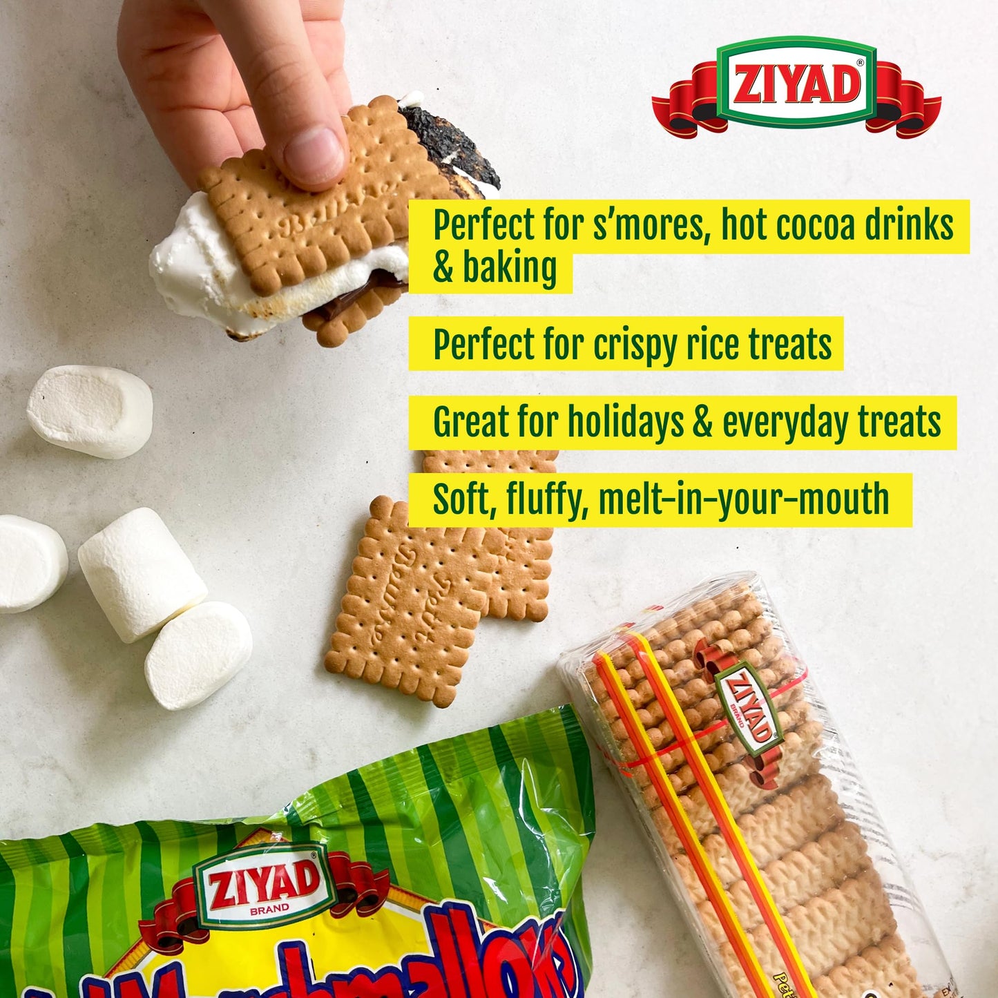 Ziyad Gourmet Halal Marshmallows, Pork-Free, Egg-Free, Dairy-Free, Gluten-Free, Perfect for Holidays and S’mores!