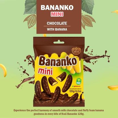 Kraš Bananko 120g - Irresistibly Delicious Mini Chocolate Covered Foam Bananas - Treat Yourself to Every Bite of Sweet Bliss! Pack of 5