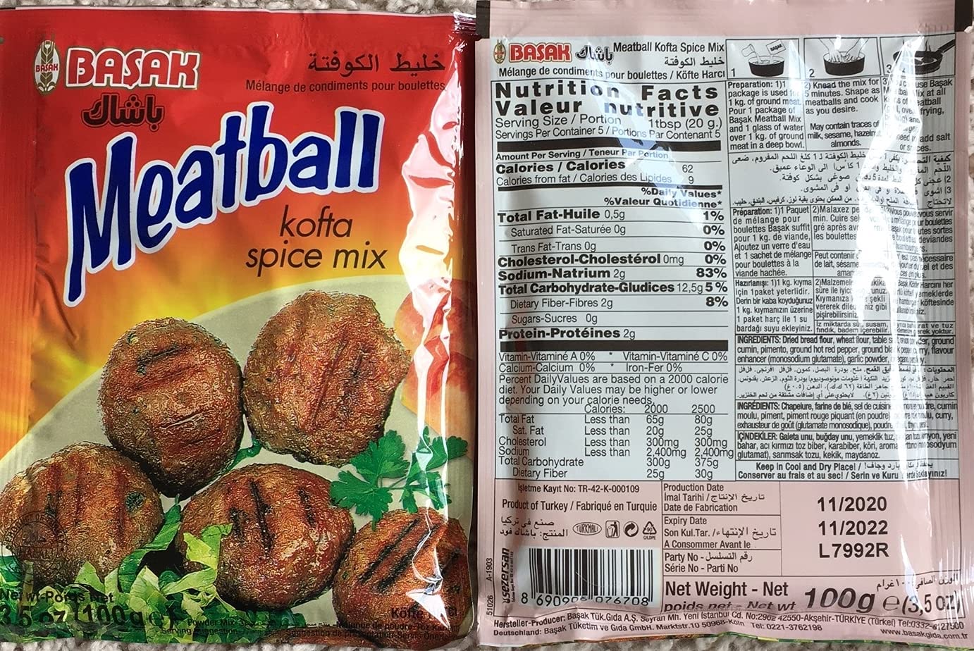 Basak Kofta Meatball Mix 3.5oz (Kofte Harci 100g) PACK of 2