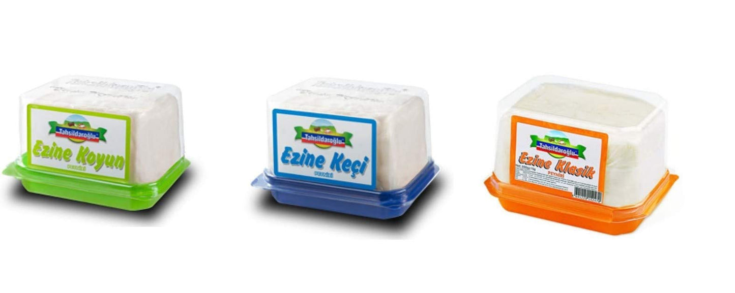 Tahsildaroglu 1 Cow's Milk 1 Goat Milk's 1 Sheep's Milk Ezine Feta Cheese (3 pack total 1050gr)