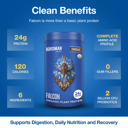 BIRDMAN Falcon Vegan Protein Powder Organic, Stevia & Sugar Free, Plant Based Protein, Low Carb, Dairy Free, Keto, Non Whey Protein, Probiotic, Pea Protein | Vanilla Flavor
