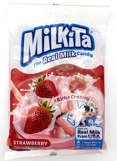 Real Milk Candy MilkitaMilky Creamy Strawberry Candy - Indulge in Creamy Delight with Bursting Strawberry Flavor – 3.52oz (pack of 4)