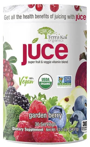 FrenchGlory Terra-Kai Organics Juce Super Fruit and Veggie Blend Drink, 12.2-Ounce Garden Berry, 30 Servings