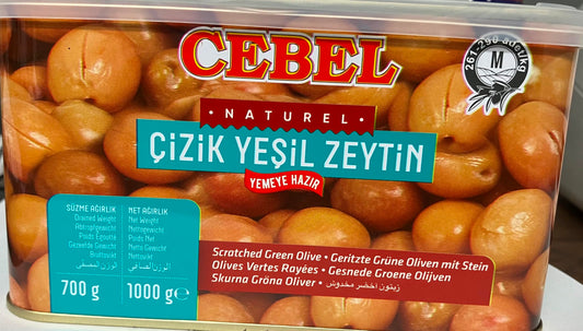 Cebel Natural Scratched Green Olives 35.27oz (Net 1000g, Drained 700g) Easy Open Tin