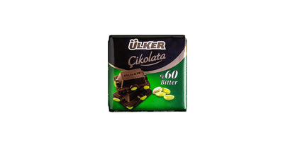 Ulker Butun Antep Fistikli Bitter Cikolata Dark Chocolate with Whole Pistachios Turkish Chocolate Pack of 6