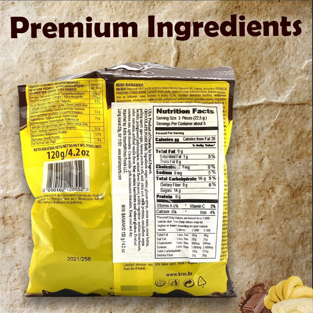 Kraš Bananko 120g - Irresistibly Delicious Mini Chocolate Covered Foam Bananas - Treat Yourself to Every Bite of Sweet Bliss! Pack of 5