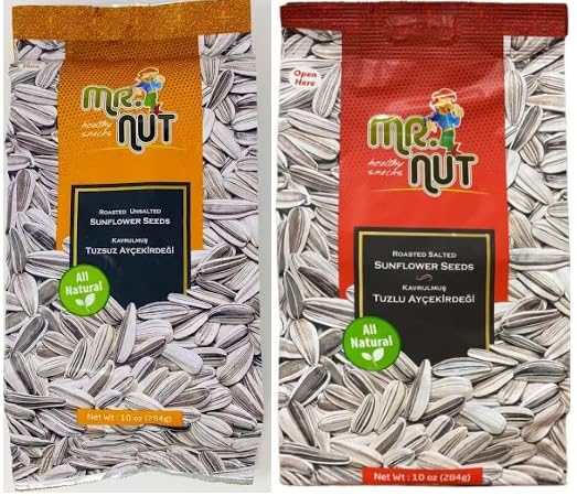 MrNut Sunflower Seeds Variety Pack, Roasted Salted and Unsalted, 10 oz Bags, 2-Pack