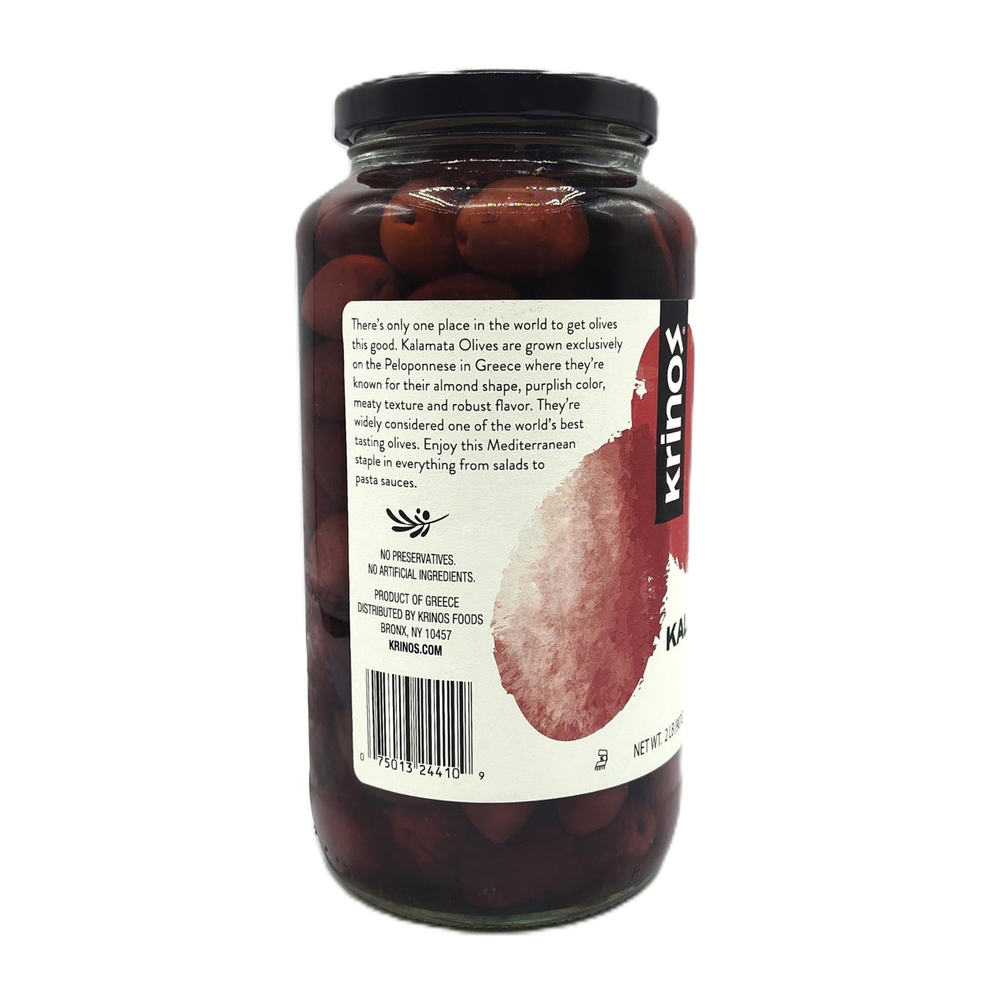 Krinos Kalamata Olives in Vinegar Brine and Olive Oil - Great for Slicing & Dicing and Creating Appetizers & Delicious Meals, 2lb Jar