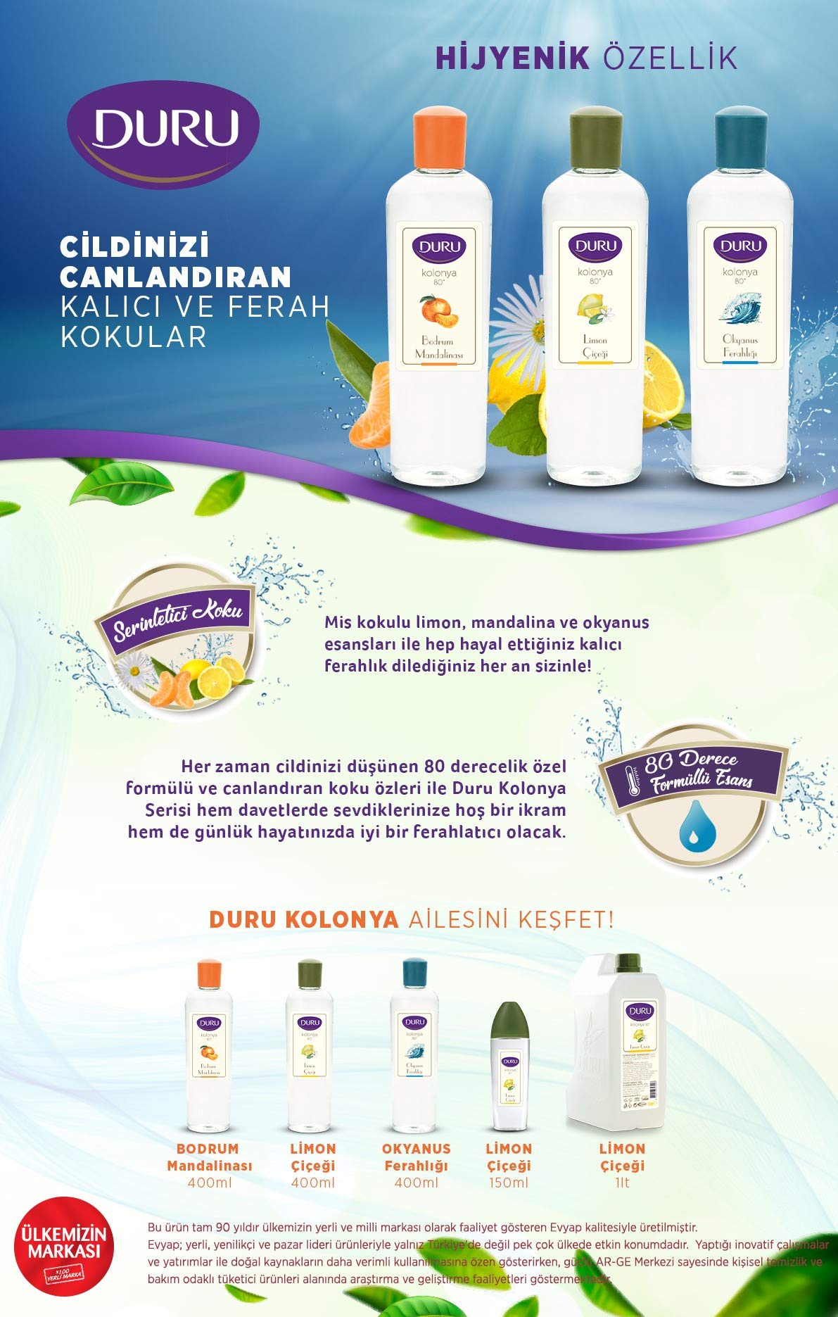 Duru Mandarin Cologne 400 ml, Turkish