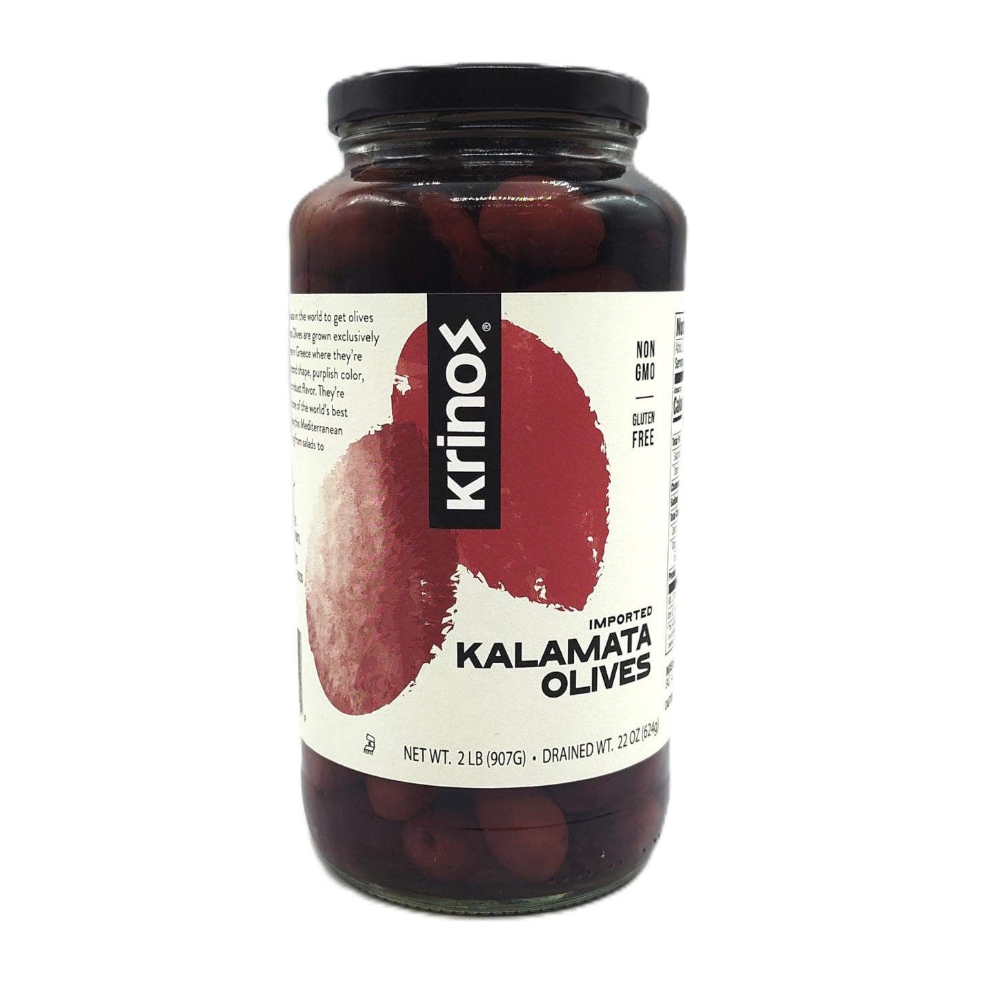 Krinos Kalamata Olives in Vinegar Brine and Olive Oil - Great for Slicing & Dicing and Creating Appetizers & Delicious Meals, 2lb Jar