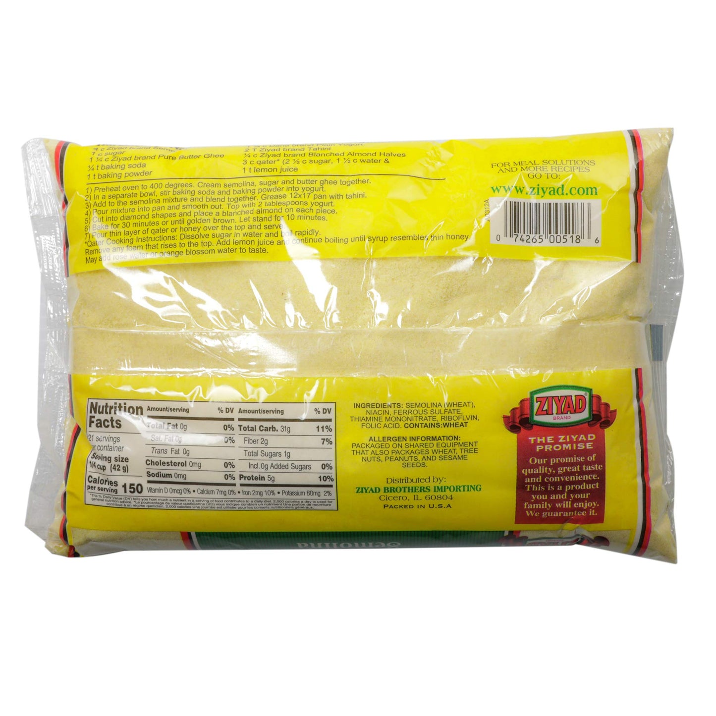 Ziyad Semolina Wheat, Smeed, Semolina Flour, Perfect for Stews, Soups, Gravy, Baking Breads, Biscuits, Pizza Crust with Low Fat, High Protein, High Fiber