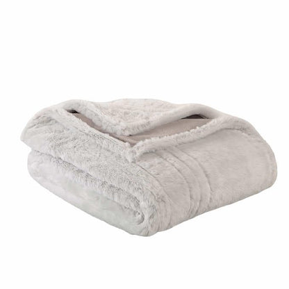 Berkshire Life Heated Throw - 50 in X 60 in Electric Blanket - EZ Touch Button - 4 Heat Settings - Machine Washable - Extra Long Cord - Reversable White Luxe Faux Fur to Color - Grey
