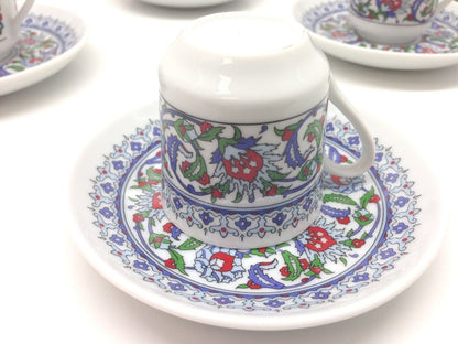 Turkish Coffee, Espresso Set of 6, Porcelain, Coffee Set, Floral, Stylish