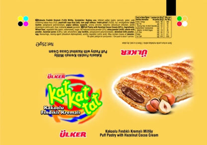 Ulker Kat Kat Tat Puff Pastry With Hazelnut Flavoured Cocoa Cream Filling 28 Gr (24 Pack )