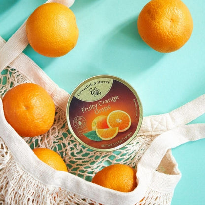 Cavendish & Harvey | Fruity Orange Hard Candy Drops | 7 Ounce Tin - Pack of 9
