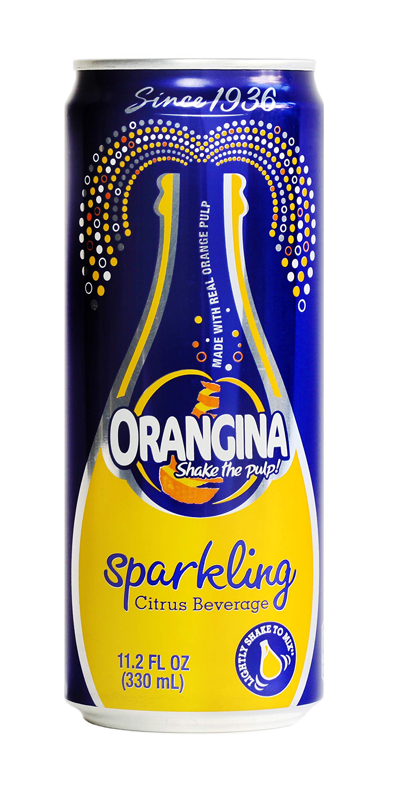 Orangina - Citrus Sparkling Juice Beverage - Light Pulp - Original Imported European French Recipe - No Artificial Ingredients - (Pack of 24) (11.2 oz Can)