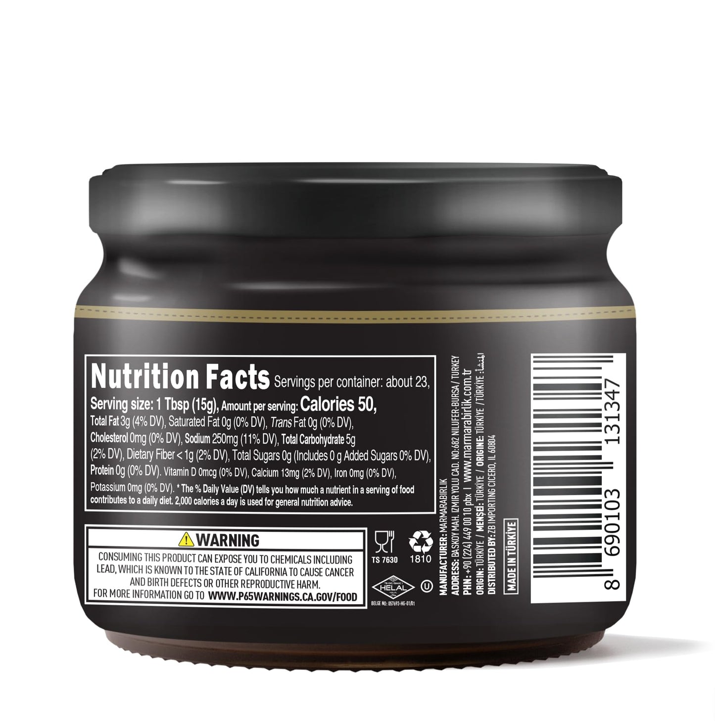 Marmarabirlik, Black Olives Spread, Turkish Olive Paste & Tapenade, Gourmet Mediterranean Flavor, Sandwiches, Crackers, Appetizer, Dips & Salads, Vegan, Kosher, Halal