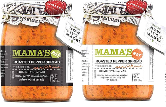 Mama's Home Style Roasted Pepper Red Ajvar Spread Mild and Hot Variety 2-Pack, 19 oz. Jars