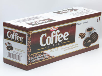 TAYAS Coffee Intense Hard Candies with Coffee Filling, 90g Bags (18 pcs), Box of 24 Bags