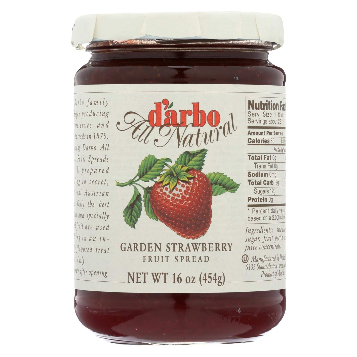 D'Arbo All Natural Fruit Spread - Garden Strawberry - Case of 6 - 16 oz.