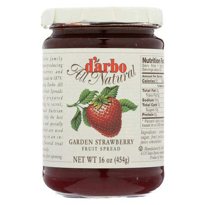 D'Arbo All Natural Fruit Spread - Garden Strawberry - Case of 6 - 16 oz.
