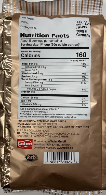 Tadim Unsalted Sunflower Seeds 10.5oz (300g) 2 packs Total 600g
