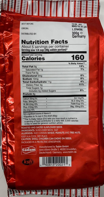 Tadim Salted Sunflower Seeds 10.5 oz, Pack of 4, From Germany