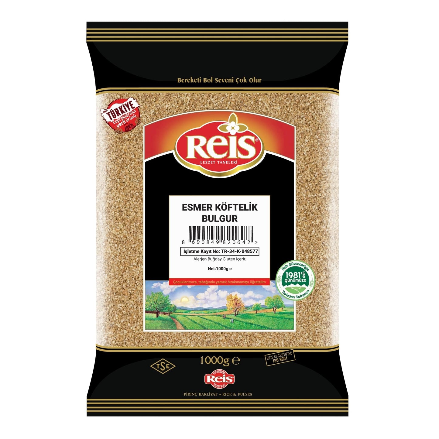 Reis Brown Fine Bulgur, Wheat Berries, Bulgur Wheat for Meatballs & Salads, Turkish Grocery Foods, High Fiber & Protein Cereal, Whole Grain Bag, Non-GMO, Bulk, Vegan, Halal, 2.2 Lb (1000g)
