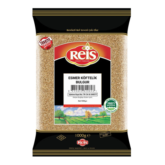 Reis Brown Fine Bulgur, Wheat Berries, Bulgur Wheat for Meatballs & Salads, Turkish Grocery Foods, High Fiber & Protein Cereal, Whole Grain Bag, Non-GMO, Bulk, Vegan, Halal, 2.2 Lb (1000g)